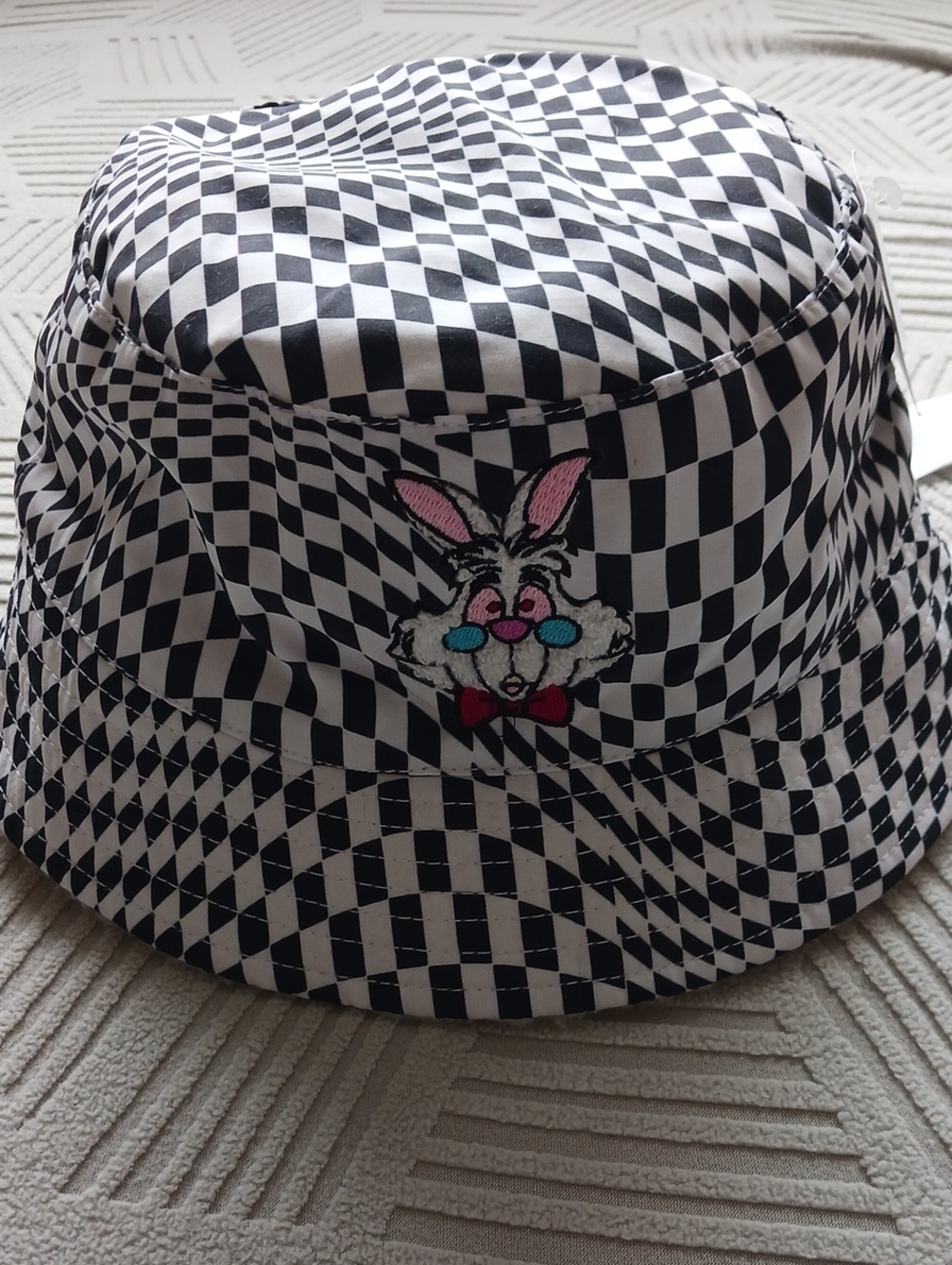 Disney Black and White Checkerboard Bucket Hat with White Rabbit Patch